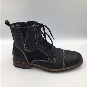 Men's Black Dress Ankle Boots Cap Toe Side Zipper